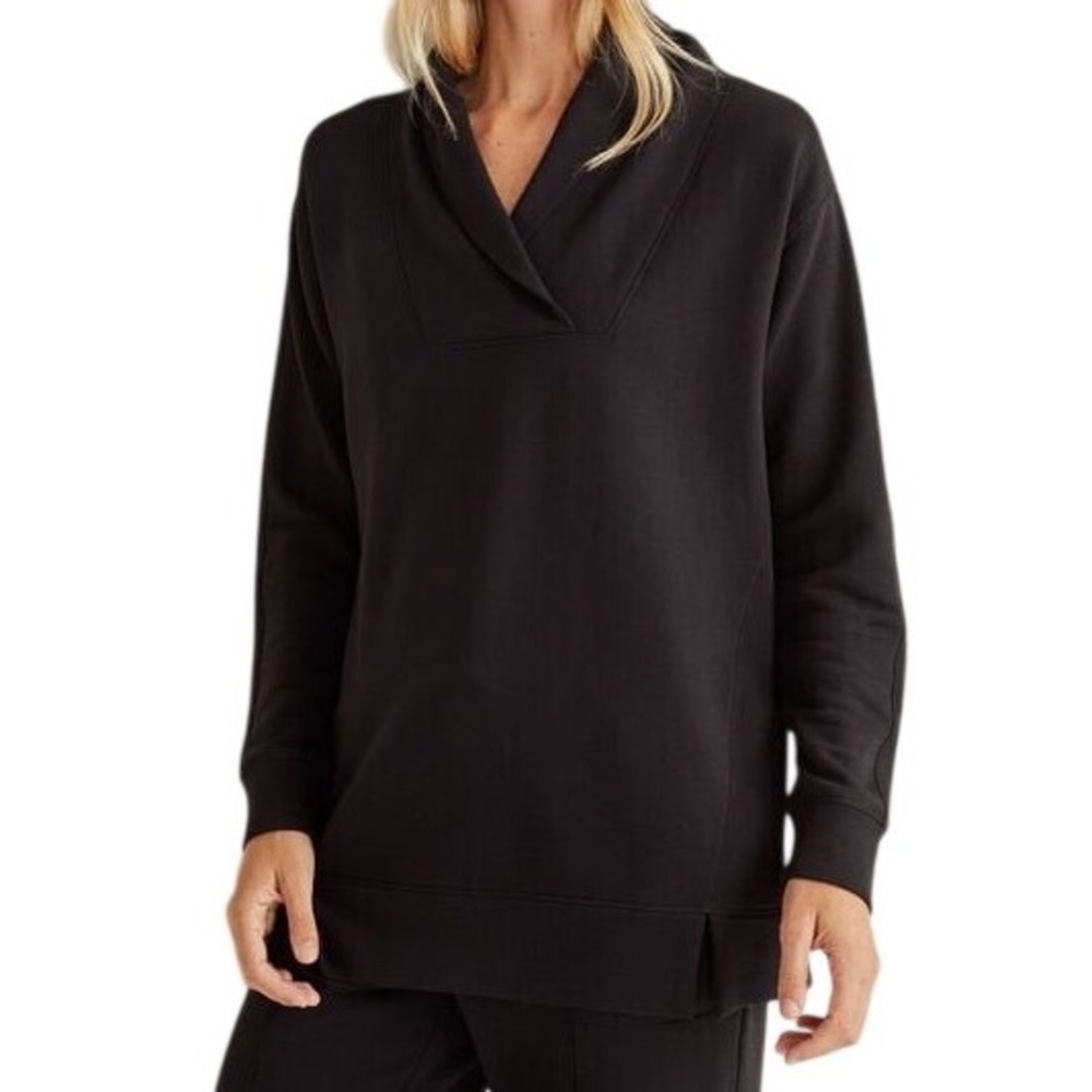 NWT Talbots Fleece Shawl Collar Pullover Top Black Size Small Activewear Lounge